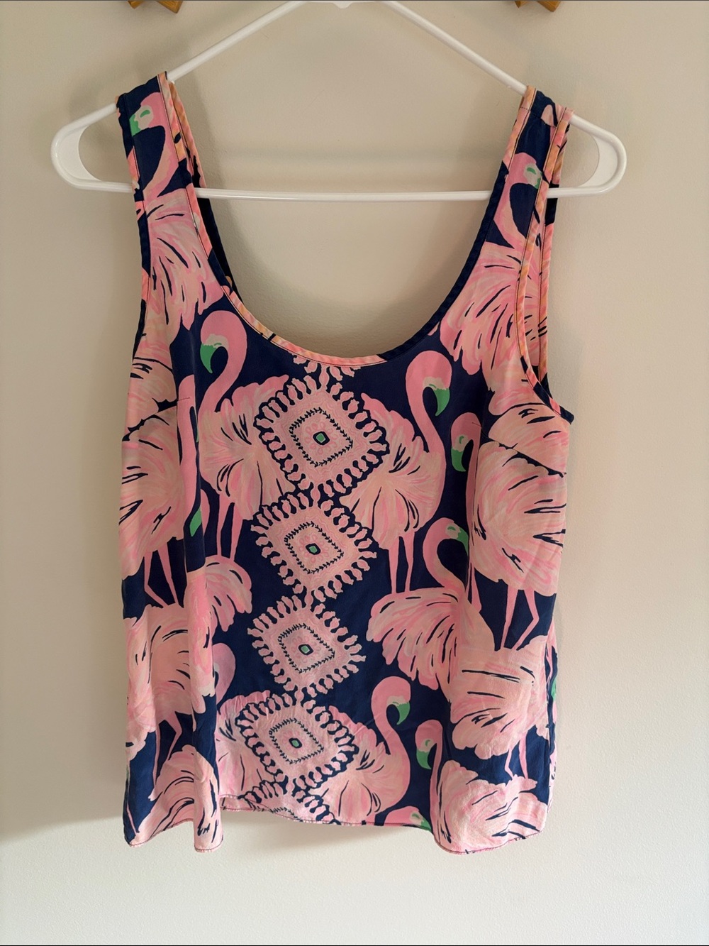 Lilly Pulitzer Pink Navy Flamingo silk tank sleeveless blouse small